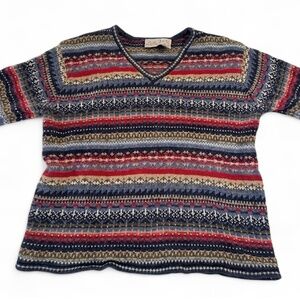Vintage Fiorlini International Fair Isle Patterned V-Neck Sweater Size Small